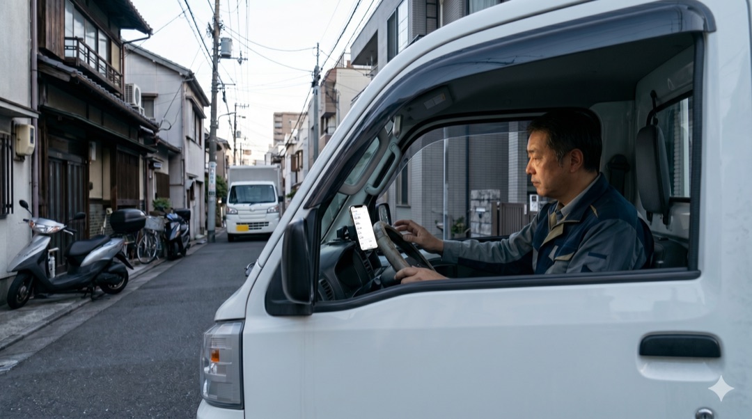 Delivery driver with smartphone